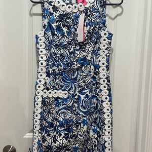 Lilly Pulitzer Blue and White Floral Mini Dress Mila Cotton Stretch - Size 0 NWT